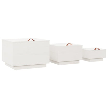 Opbergboxen Met Deksels 3 St Massief Grenenhout Wit
