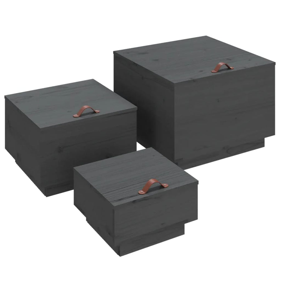 Opbergboxen Met Deksels 3 St Massief Grenenhout Grijs