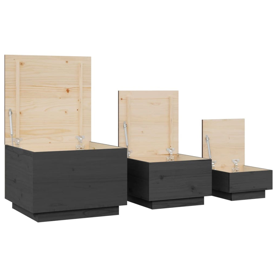 Opbergboxen Met Deksels 3 St Massief Grenenhout Grijs