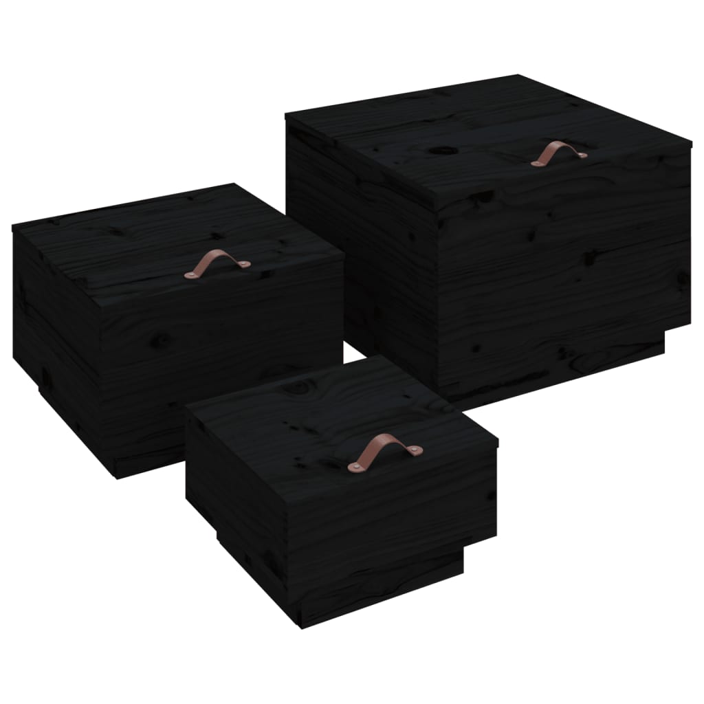 Opbergboxen Met Deksels 3 St Massief Grenenhout Zwart