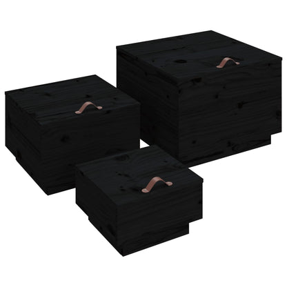 Opbergboxen Met Deksels 3 St Massief Grenenhout Zwart