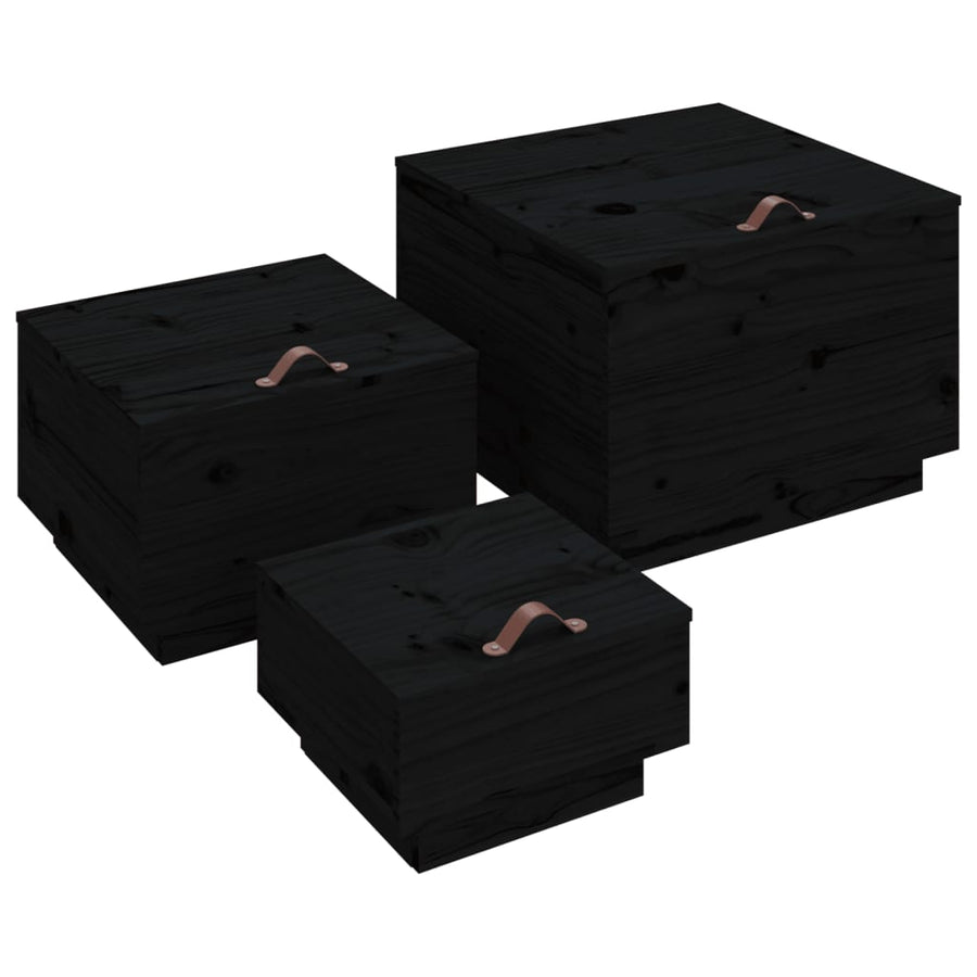 Opbergboxen Met Deksels 3 St Massief Grenenhout Zwart