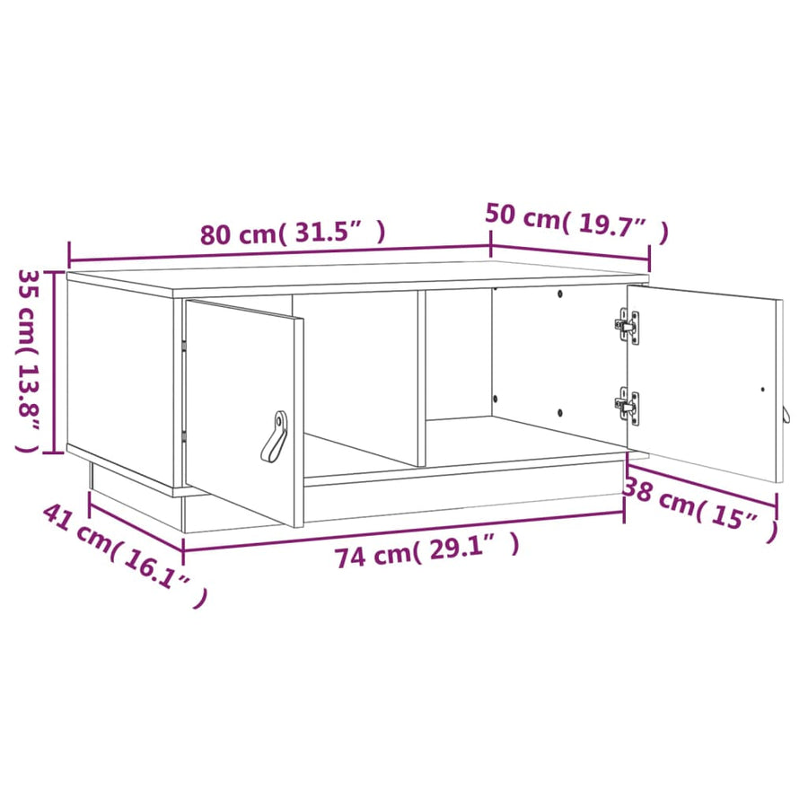 Salontafel 80X50X35 Cm Massief Grenenhout Zwart