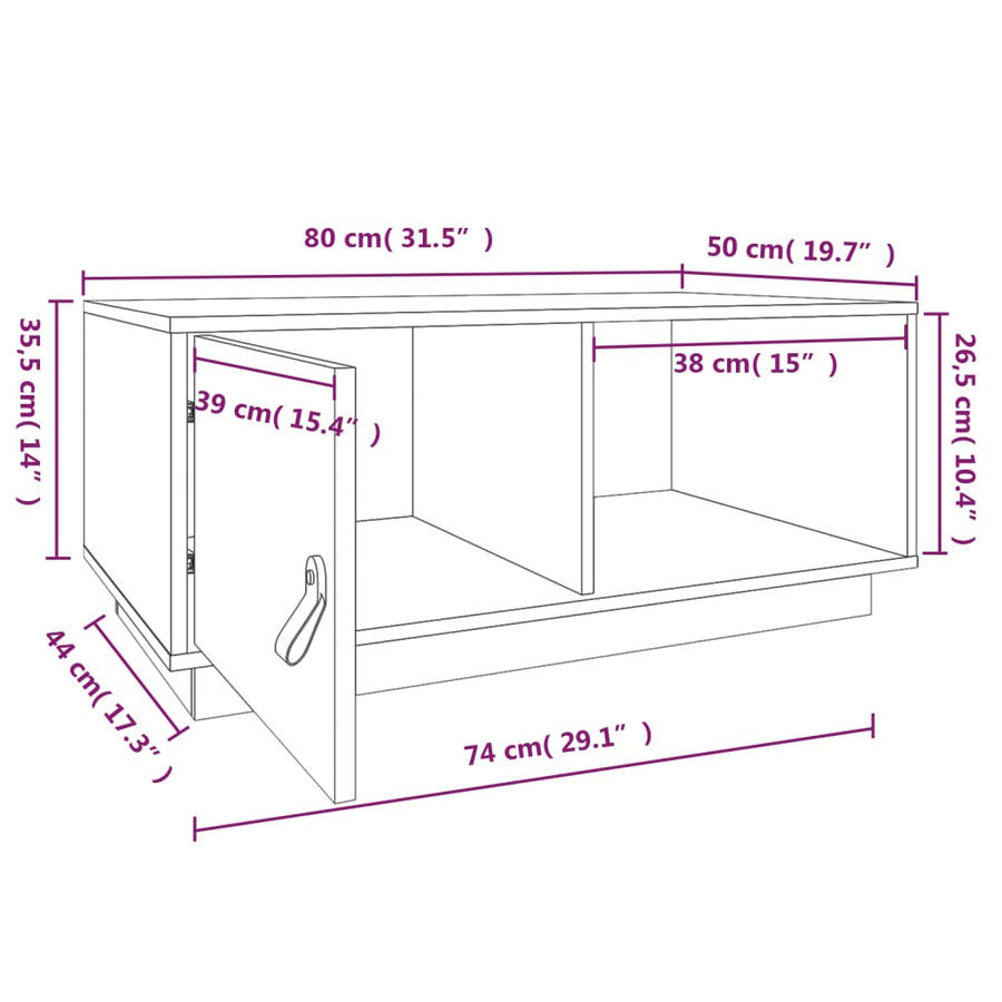 Salontafel 80X50X35,5 Cm Massief Grenenhout Wit