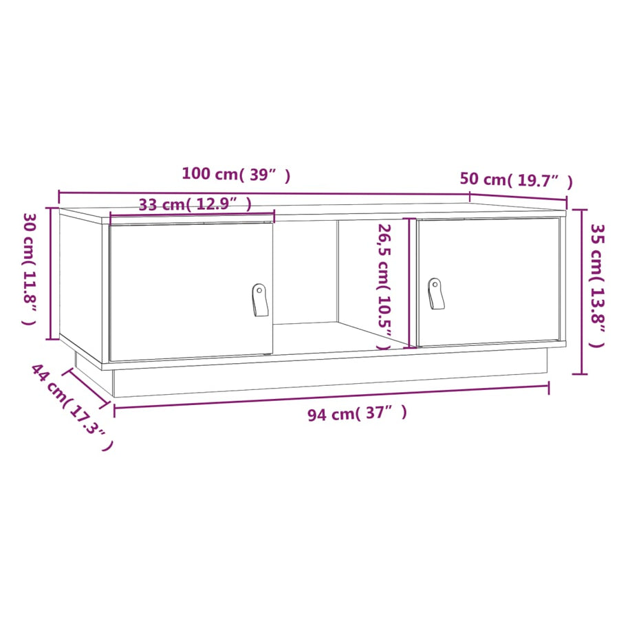 Salontafel 100X50X35 Cm Massief Grenenhout Grijs