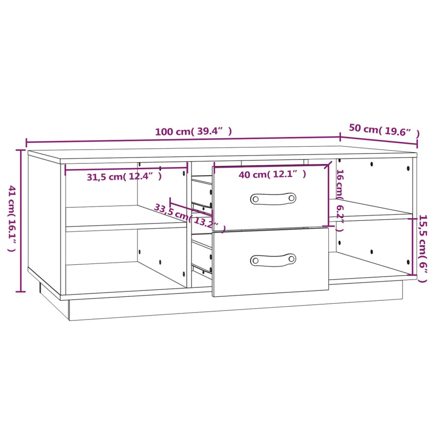 Salontafel 100X50X41 Cm Massief Grenenhout Honingbruin