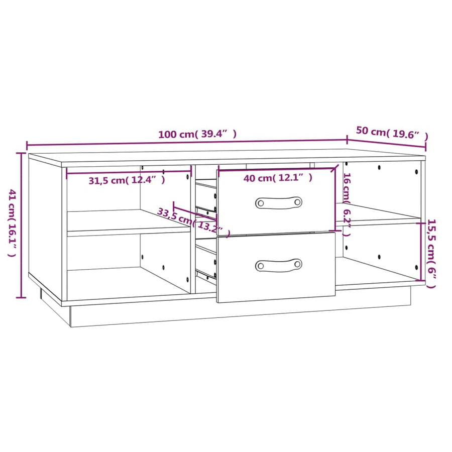 Salontafel 100X50X41 Cm Massief Grenenhout Zwart