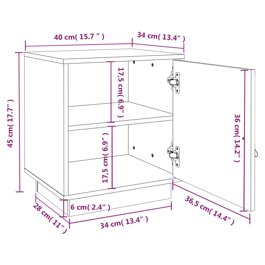 Nachtkastjes 2 St 40X34X45 Cm Massief Grenenhout Grijs