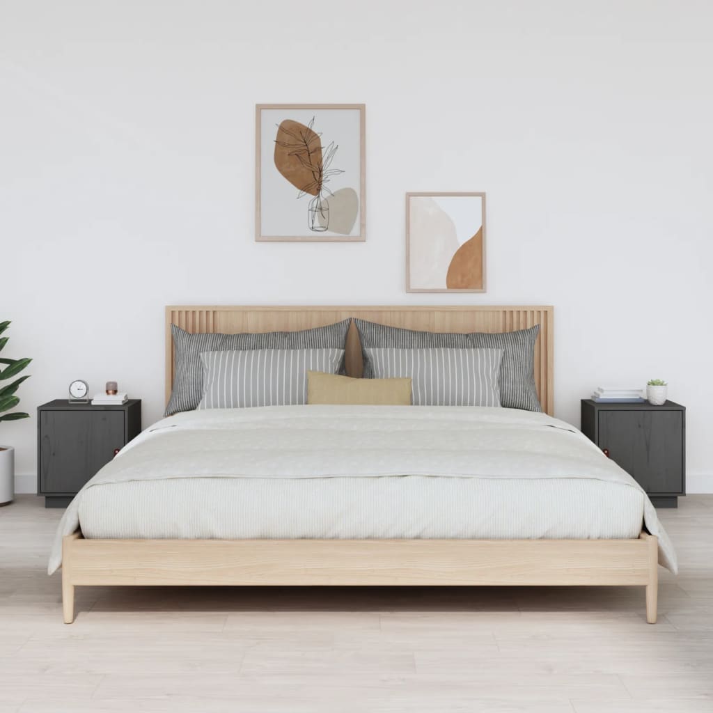 Nachtkastjes 2 St 40X34X45 Cm Massief Grenenhout Grijs