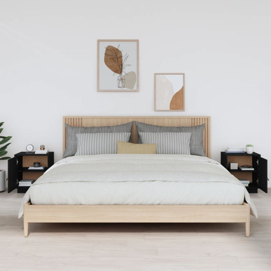Nachtkastjes 2 St 40X34X45 Cm Massief Grenenhout Zwart