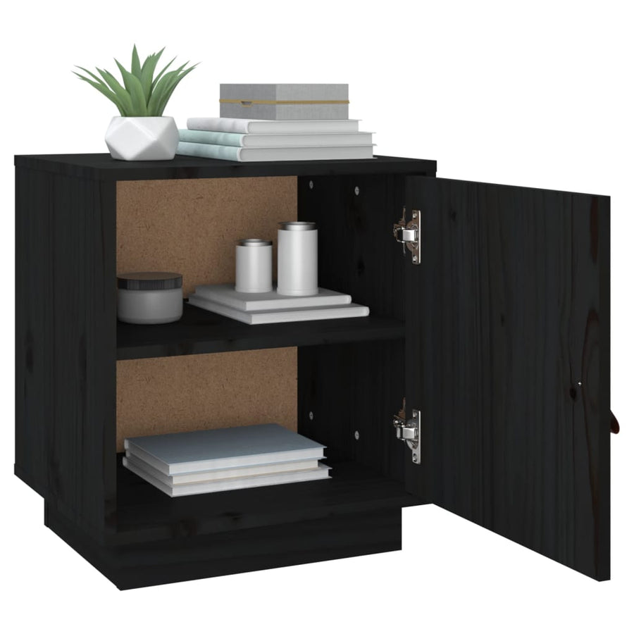 Nachtkastjes 2 St 40X34X45 Cm Massief Grenenhout Zwart