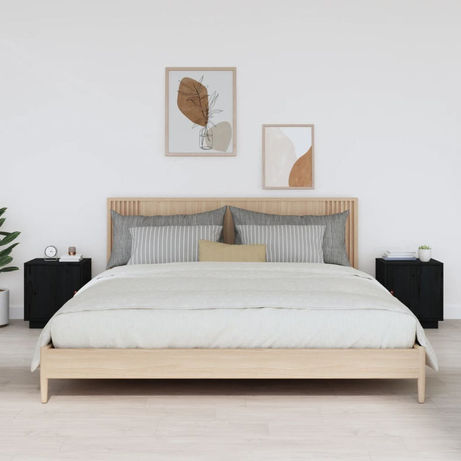 Nachtkastjes 2 St 40X34X45 Cm Massief Grenenhout Zwart