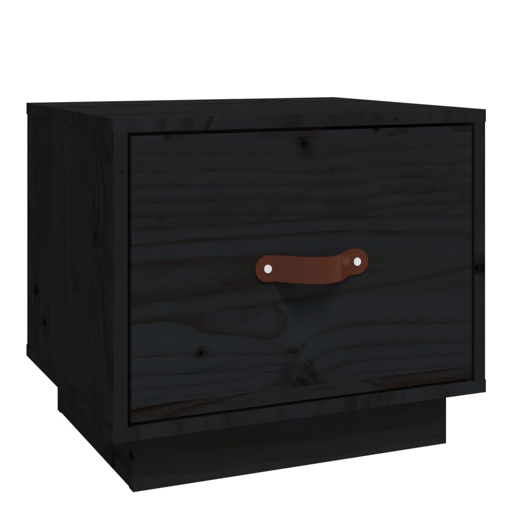 Nachtkastje 40X34X35 Cm Massief Grenenhout Zwart