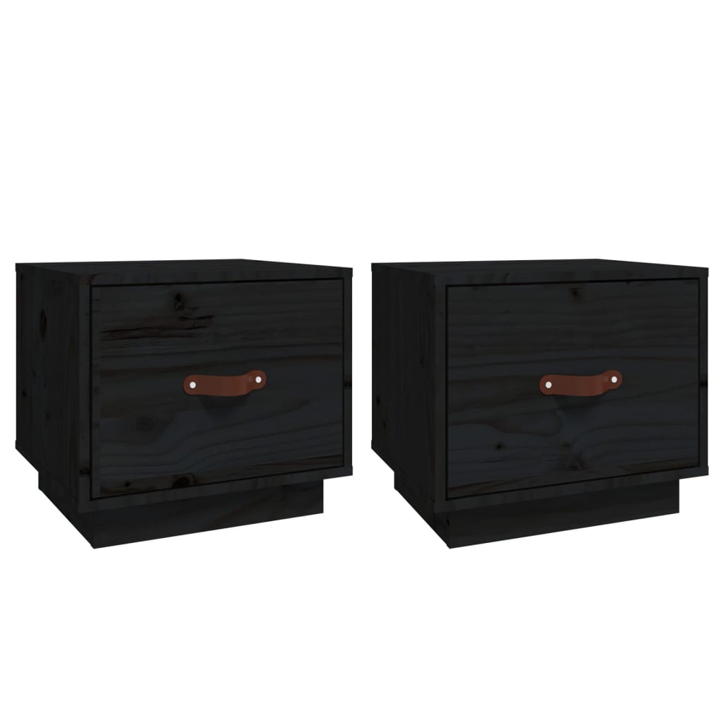 Nachtkastjes 2 St 40X34X35 Cm Massief Grenenhout Zwart