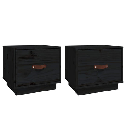 Nachtkastjes 2 St 40X34X35 Cm Massief Grenenhout Zwart