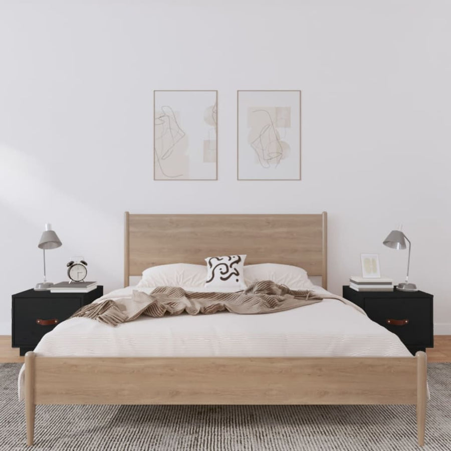 Nachtkastjes 2 St 40X34X35 Cm Massief Grenenhout Zwart