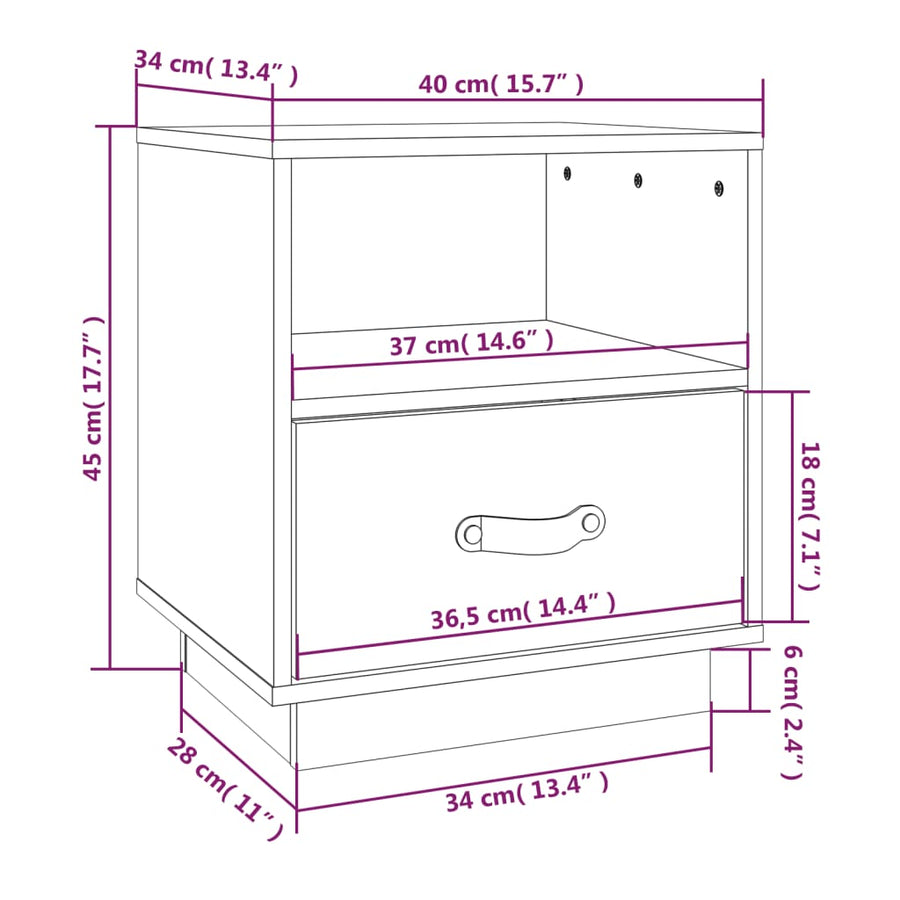 Nachtkastjes 2 St 40X34X45 Cm Massief Grenenhout Grijs