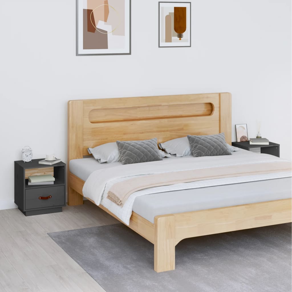 Nachtkastjes 2 St 40X34X45 Cm Massief Grenenhout Grijs