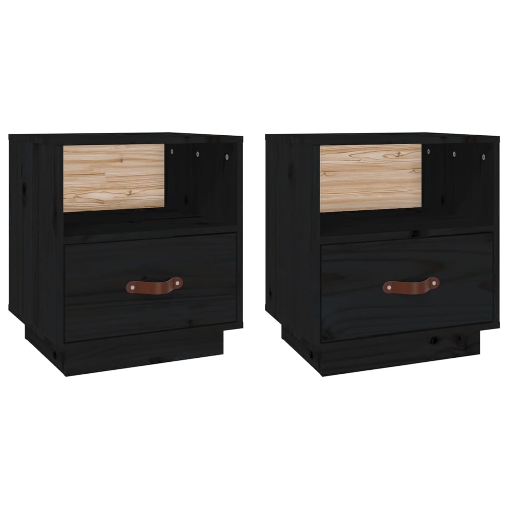 Nachtkastjes 2 St 40X34X45 Cm Massief Grenenhout Zwart