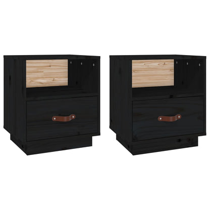 Nachtkastjes 2 St 40X34X45 Cm Massief Grenenhout Zwart