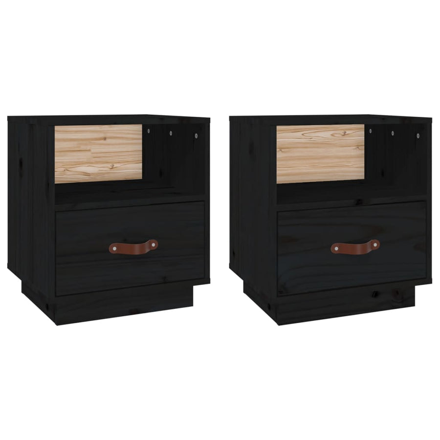 Nachtkastjes 2 St 40X34X45 Cm Massief Grenenhout Zwart
