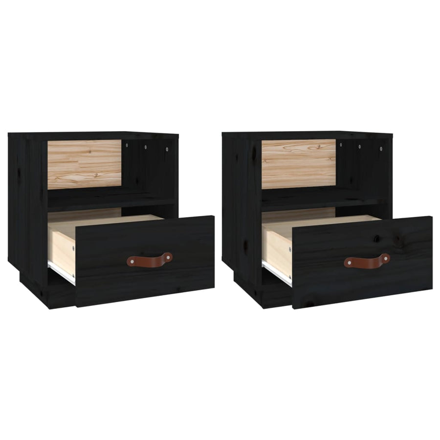 Nachtkastjes 2 St 40X34X45 Cm Massief Grenenhout Zwart