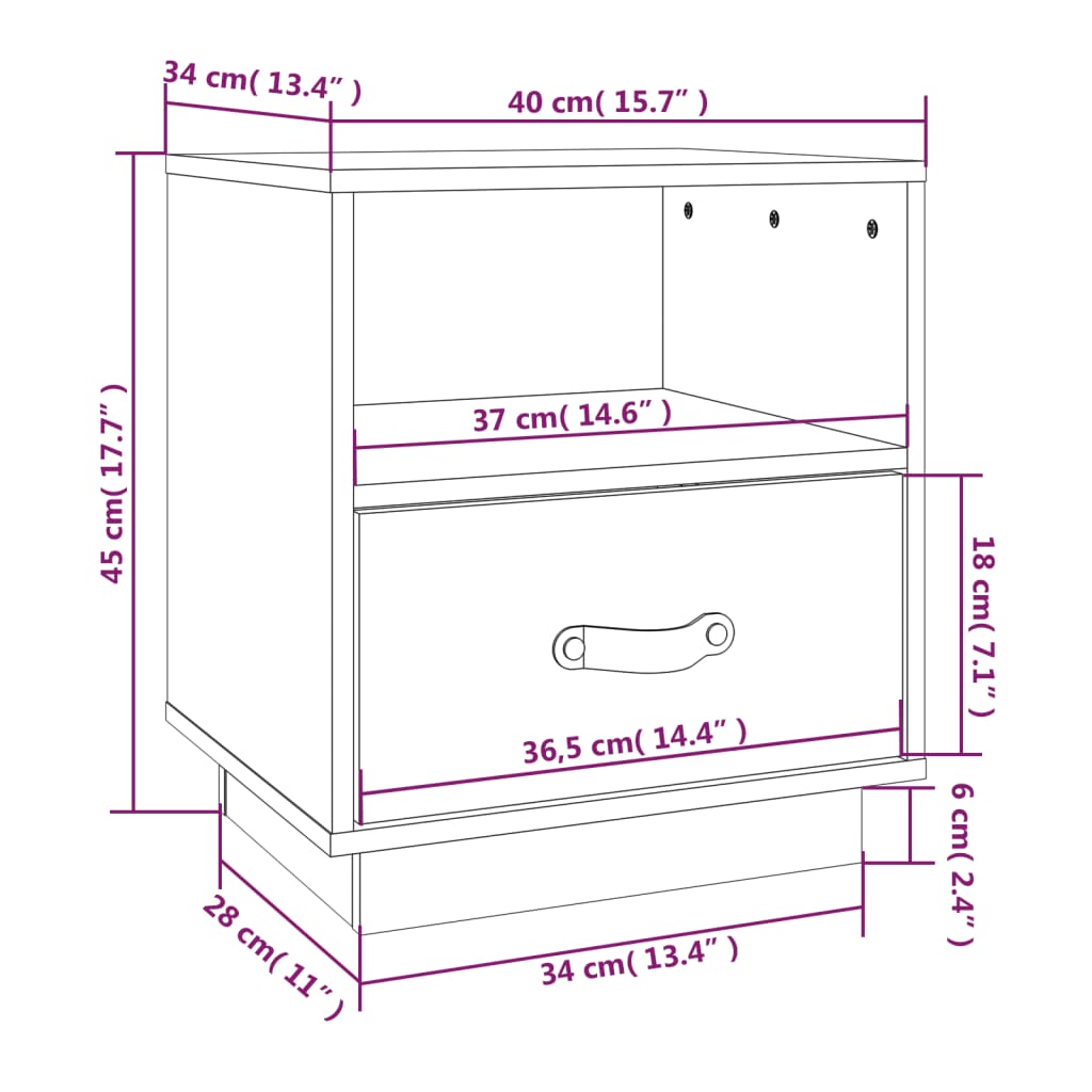 Nachtkastjes 2 St 40X34X45 Cm Massief Grenenhout Zwart