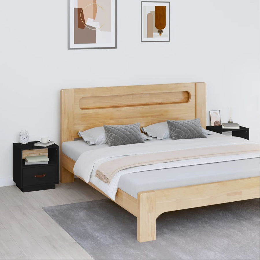 Nachtkastjes 2 St 40X34X45 Cm Massief Grenenhout Zwart