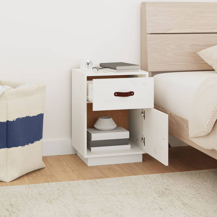 Nachtkastje 40X34X55 Cm Massief Grenenhout Wit