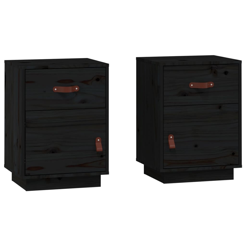 Nachtkastjes 2 St 40X34X55 Cm Massief Grenenhout Zwart