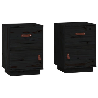 Nachtkastjes 2 St 40X34X55 Cm Massief Grenenhout Zwart