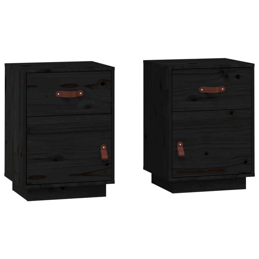 Nachtkastjes 2 St 40X34X55 Cm Massief Grenenhout Zwart