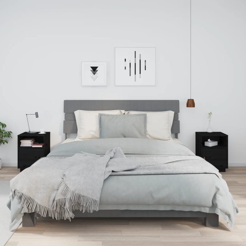 Nachtkastjes 2 St 40X34X55 Cm Massief Grenenhout Zwart