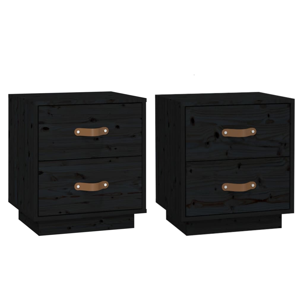  Nachtkastjes 2 St 40X34X45 Cm Massief Grenenhout Zwart