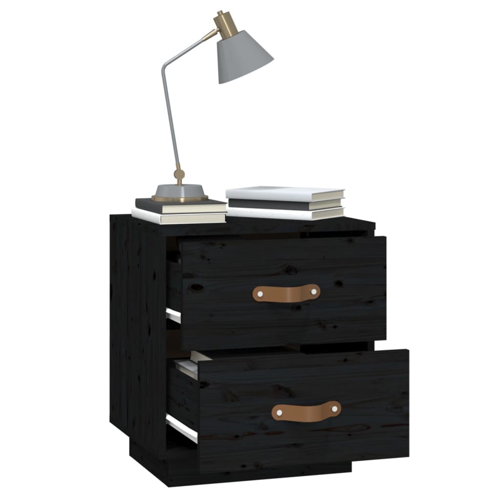   Nachtkastjes 2 St 40X34X45 Cm Massief Grenenhout Zwart