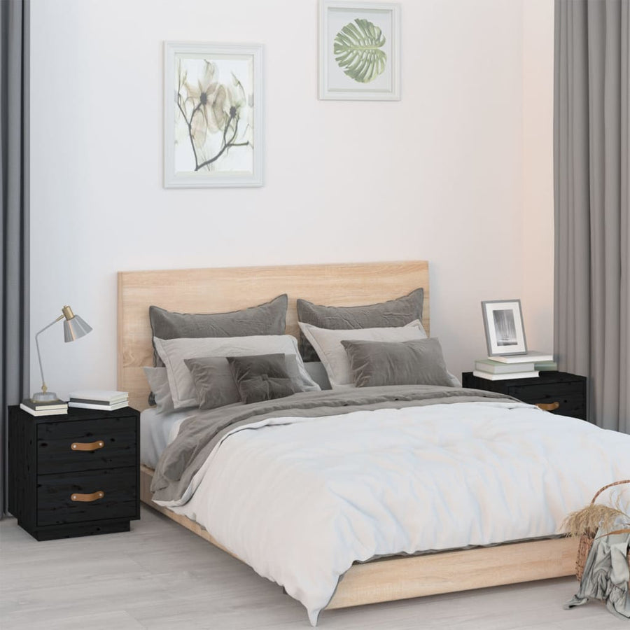   Nachtkastjes 2 St 40X34X45 Cm Massief Grenenhout Zwart