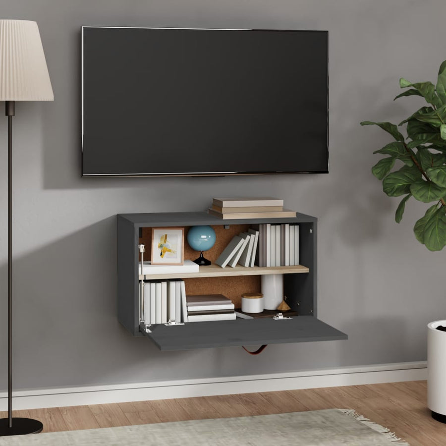 Wandkast 60X30X35 Cm Massief Grenenhout Grijs