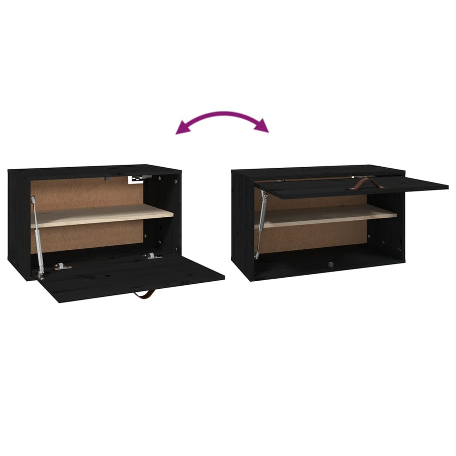 Wandkast 60X30X35 Cm Massief Grenenhout Zwart