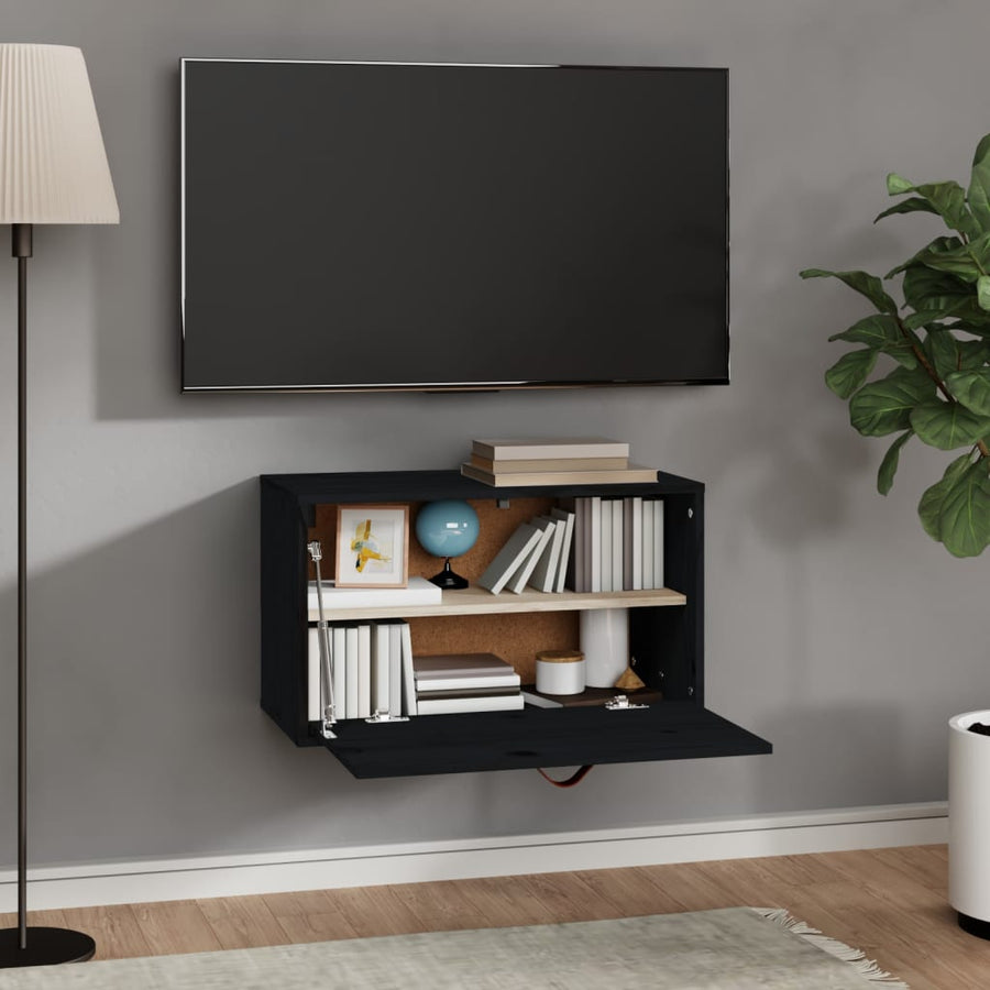 Wandkast 60X30X35 Cm Massief Grenenhout Zwart