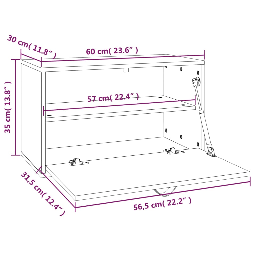 Wandkast 60X30X35 Cm Massief Grenenhout Zwart