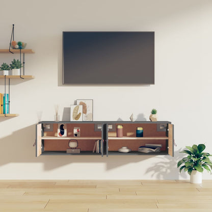 Wandkasten 2 St 60X30X30 Cm Massief Grenenhout Grijs