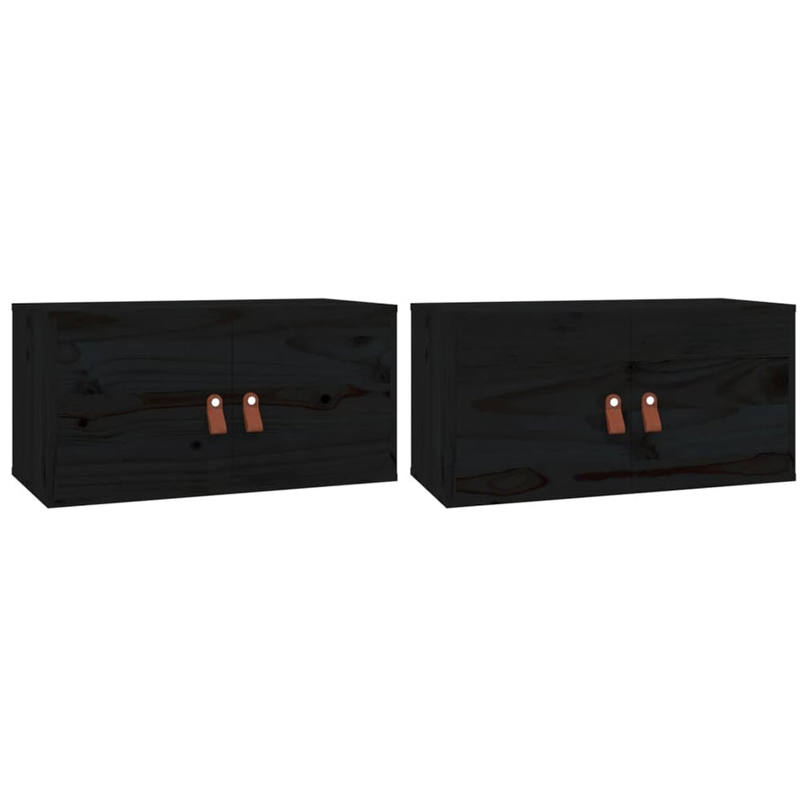 Wandkasten 2 St 60X30X30 Cm Massief Grenenhout Zwart