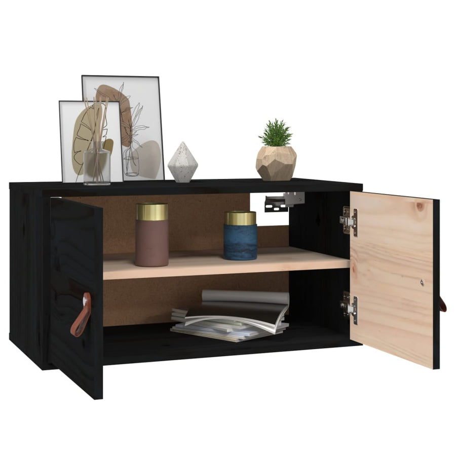 Wandkasten 2 St 60X30X30 Cm Massief Grenenhout Zwart
