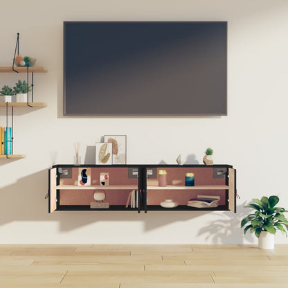 Wandkasten 2 St 60X30X30 Cm Massief Grenenhout Zwart