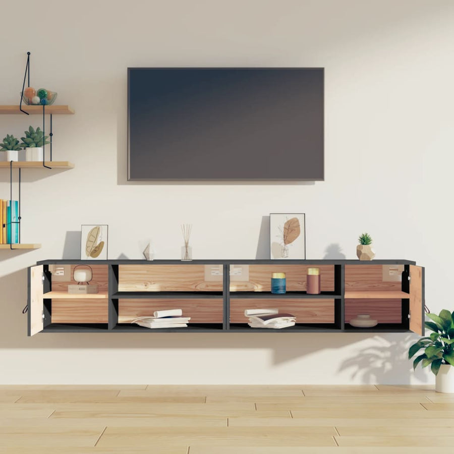 Wandkasten 2 St 80X30X30 Cm Massief Grenenhout Grijs