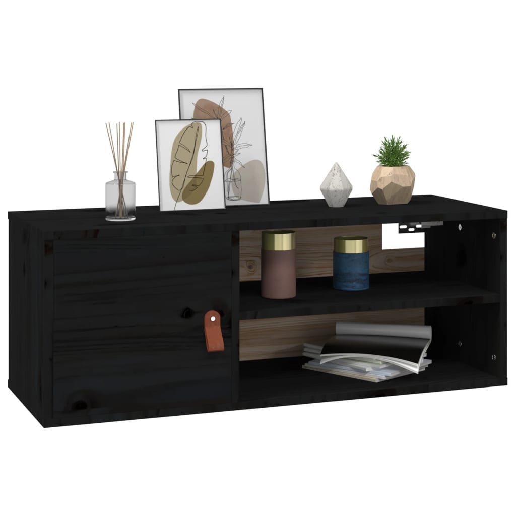 Wandkast 80X30X30 Cm Massief Grenenhout Zwart
