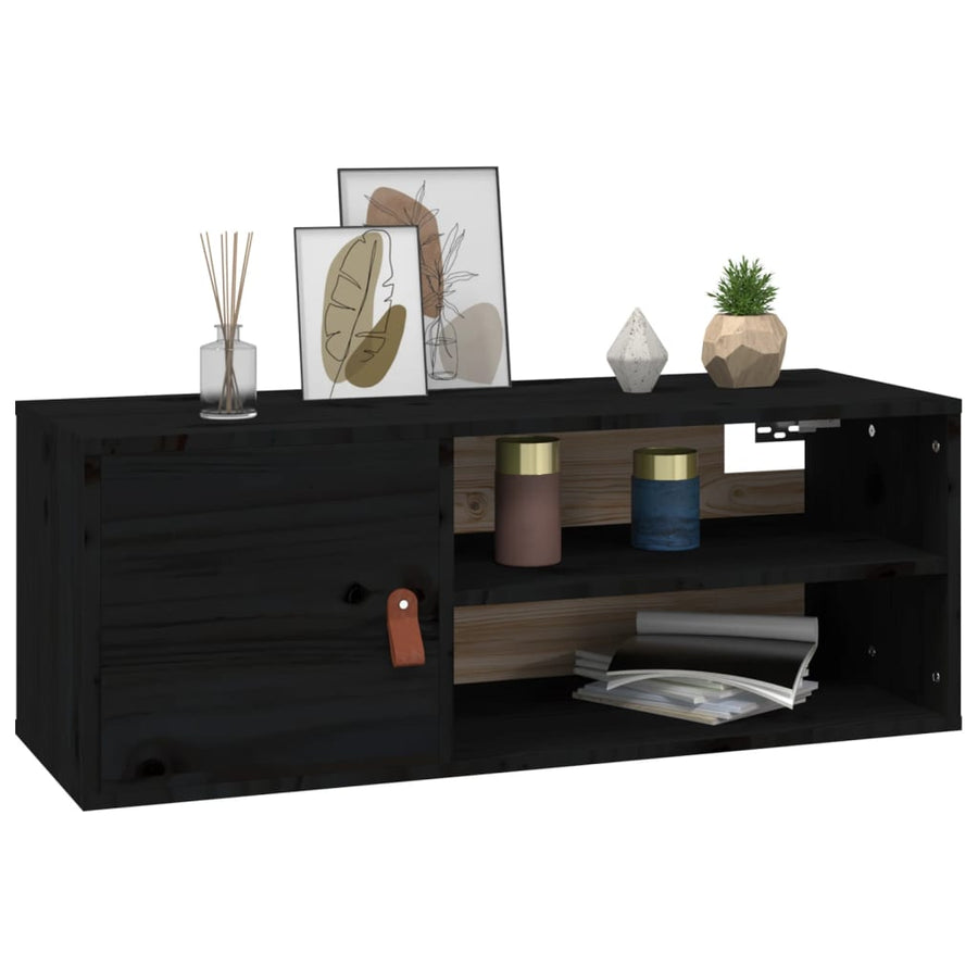 Wandkast 80X30X30 Cm Massief Grenenhout Zwart
