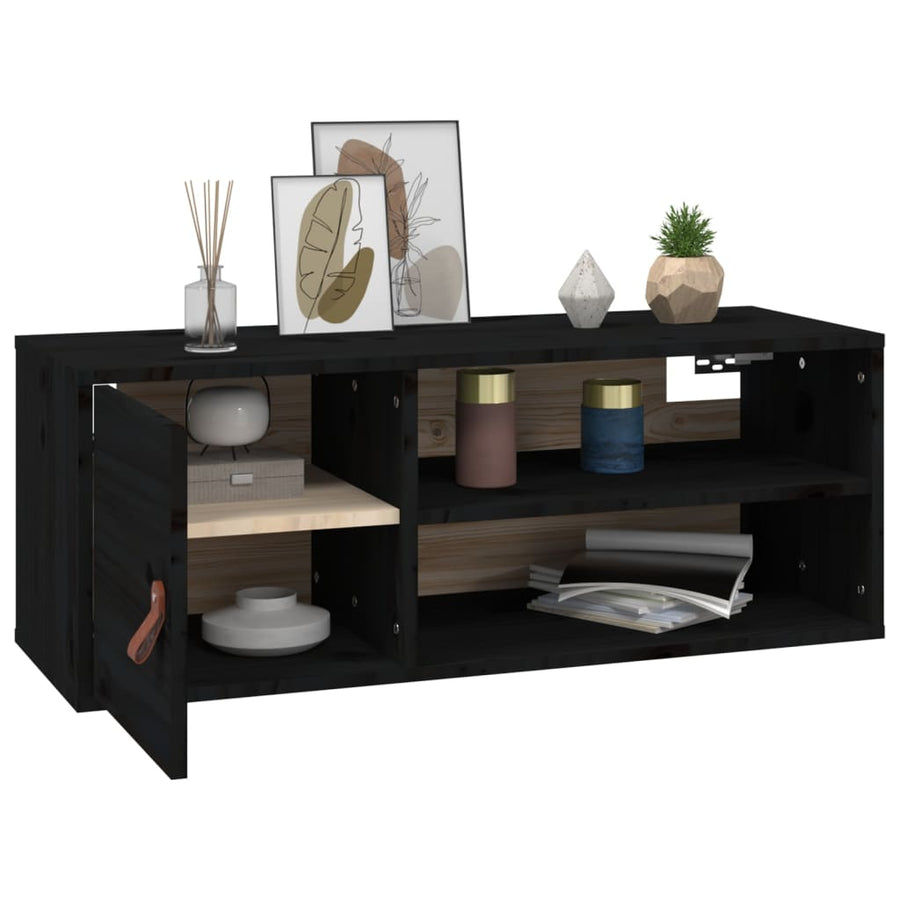 Wandkast 80X30X30 Cm Massief Grenenhout Zwart