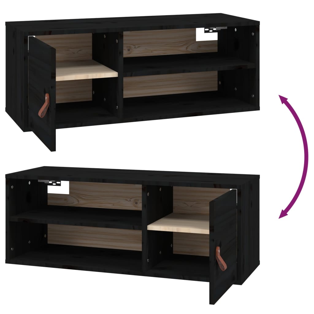 Wandkast 80X30X30 Cm Massief Grenenhout Zwart