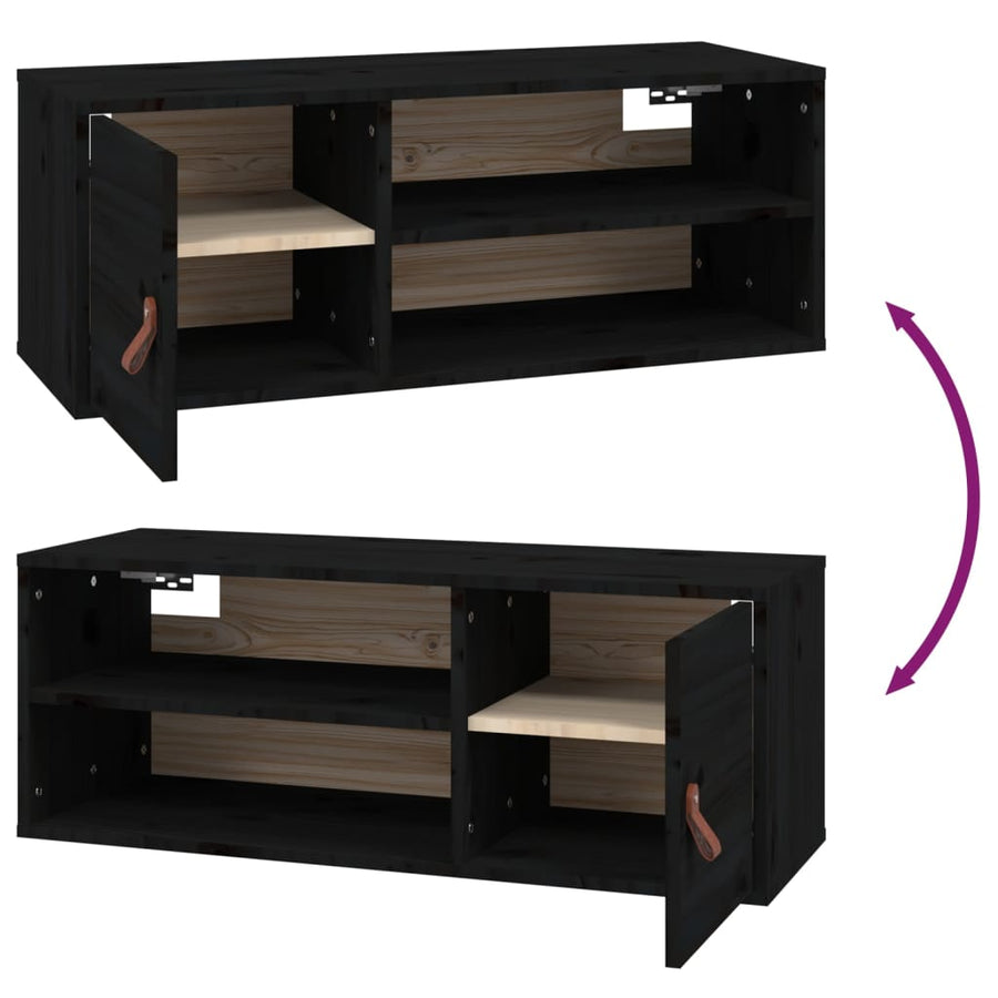 Wandkast 80X30X30 Cm Massief Grenenhout Zwart